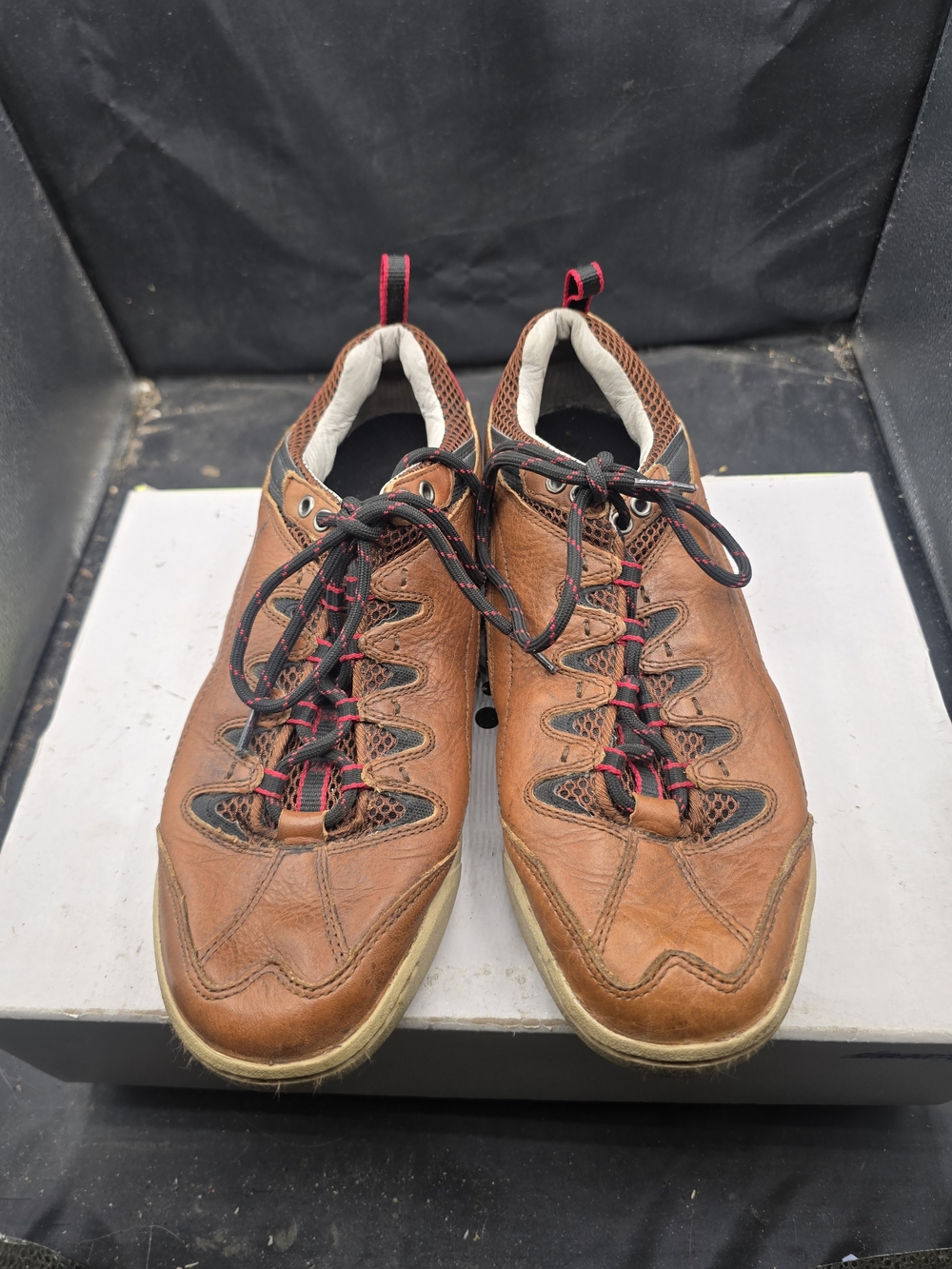 Hi-Tec Brown Leather Lace-Up Derby with Black & Red Accents